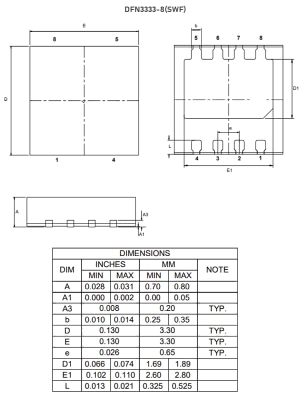 Mechanical Drawing - Micro Commercial Components (MCC) MCGWF085P10 Power MOSFET